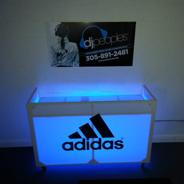 White Acrylic DJ Booth Rental With LED Lighting and Logo Branding