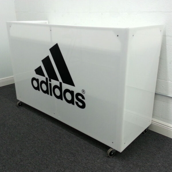 White Acrylic DJ Booth Rental With Logo Branding - Image 5