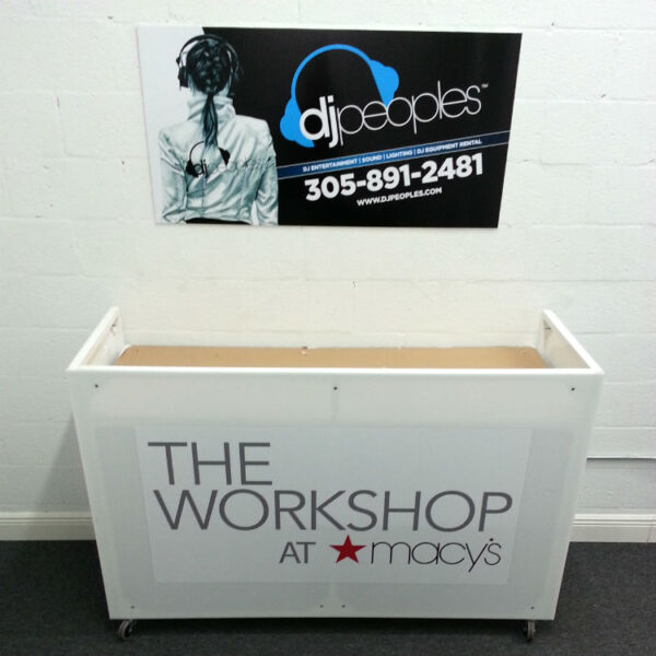 White Acrylic DJ Booth Rental With Logo Branding