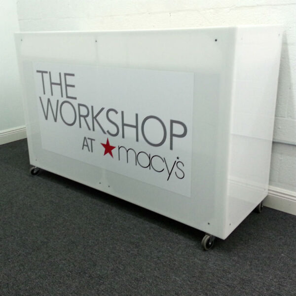 White Acrylic DJ Booth Rental With Logo Branding - Image 3