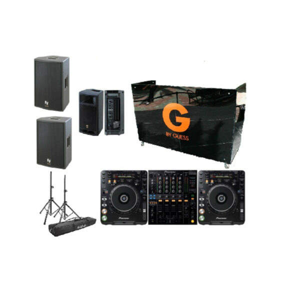 Two CDJ-1000s And A DJM-800, DJ Booth, DJ Monitor, and Powered Speakers Rental Package